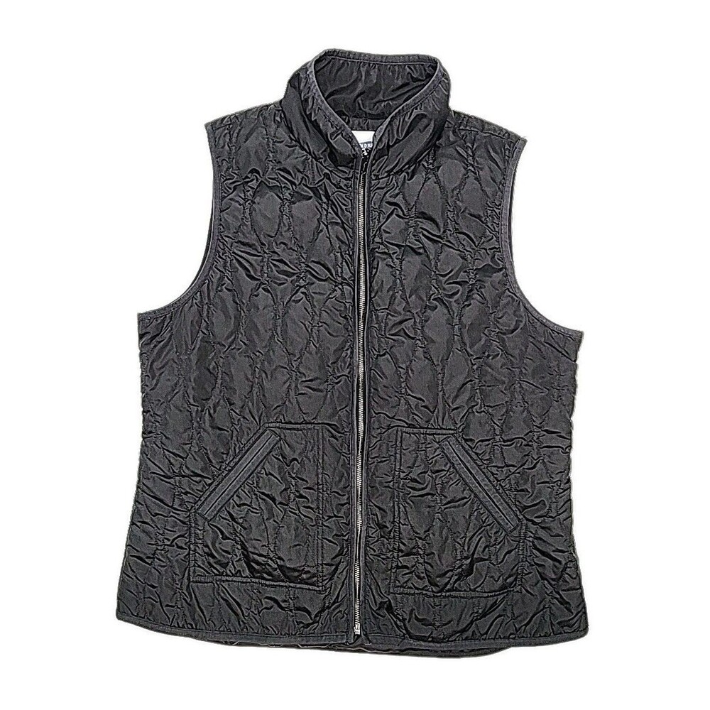 Old Navy Vest Lightweight Quilted Black Full Zip Women Sz XLT Tall Pocket Nylon